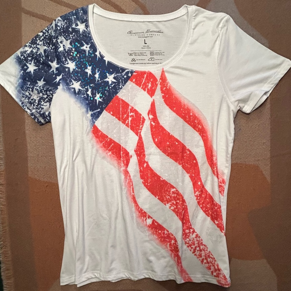 Red, White, & Blue Sequined Patriotic Tee! L